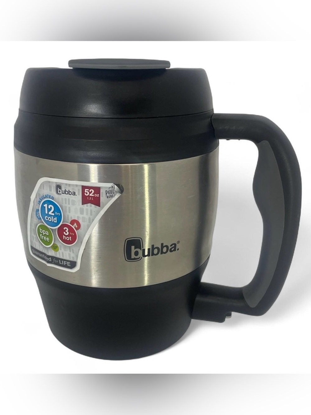Bubba 52 oz Insulated Travel Mug W/Bottle Opener & Handle BPA Free Black Silver